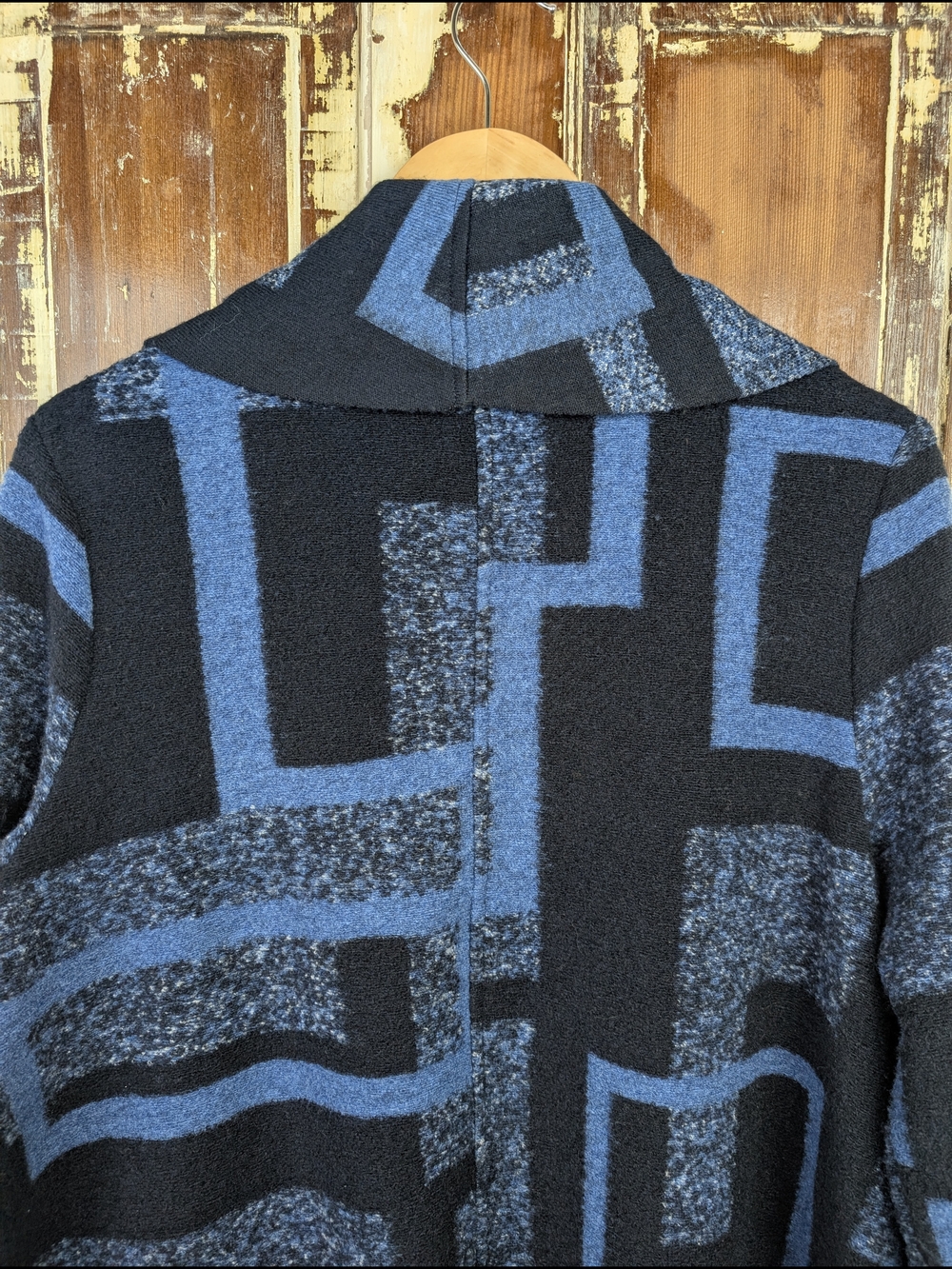Vintage ZOE Abstract Knit Cardigan Medium Blue Made In Canada Lagenlook Artsy - Picture 5 of 9